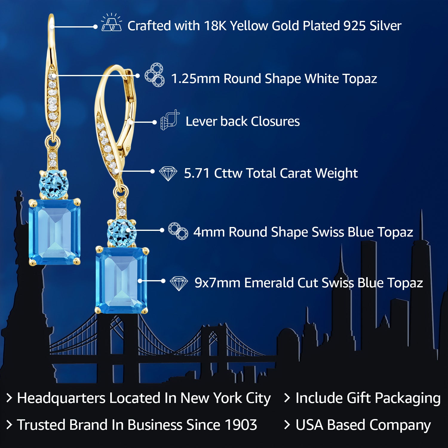 Earrings in 925 Yellow Gold Plated Silver