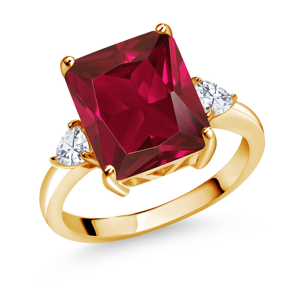 Created Ruby - July_7_Ring in 925 Yellow Gold Plated Silver