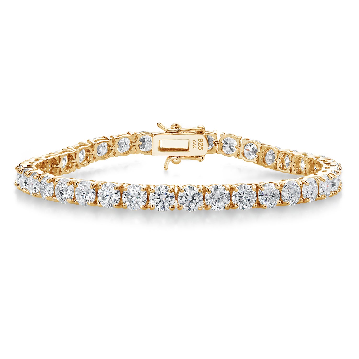 18K Yellow Gold Plated Silver White Moissanite Tennis Bracelet For Women (18.00 Cttw, Round 5MM, 7.25 Inch)