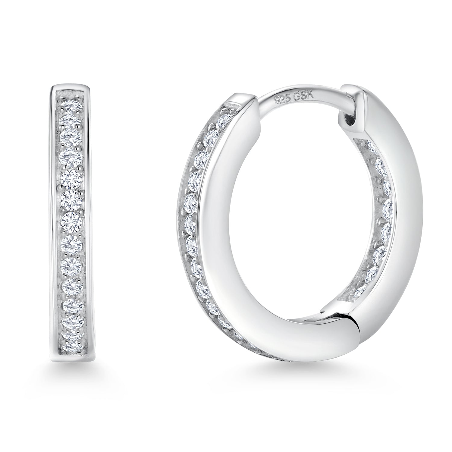 925 Sterling Silver White Lab Grown Diamond Hoop Earrings For Women (0.22 Cttw, 15MM = 0.60 Inch Diameter)