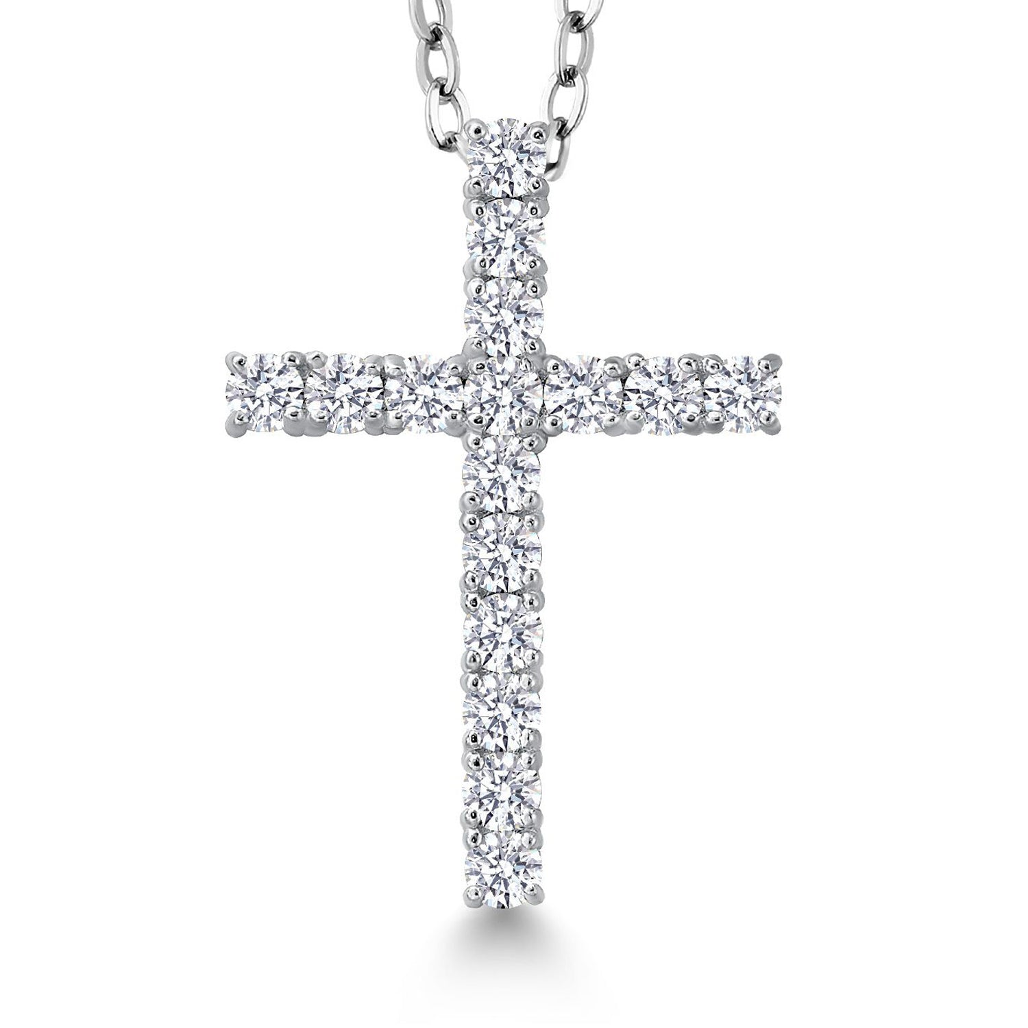 0.70 Ct White Lab Grown Diamond in 925 Sterling Silver Cross Pendant Necklace for Women with 18 Inch Chain