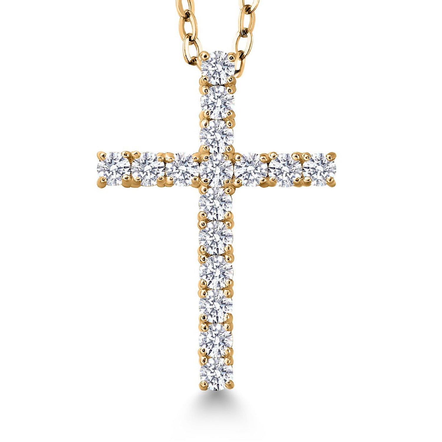 0.70 Ct White Lab Grown Diamond 18K Yellow Gold Plated Silver Cross Pendant Necklace for Women with 18 Inch Chain