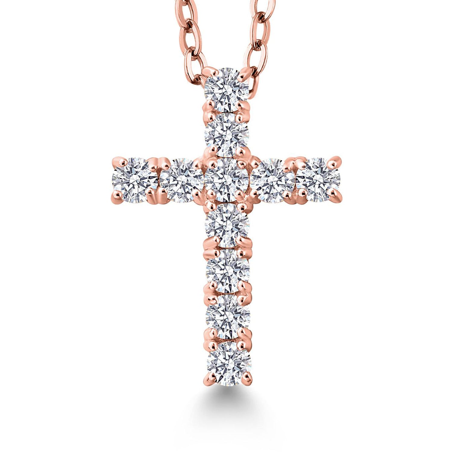 0.50 Ct White Lab Grown Diamond 18K Rose Gold Plated Silver Cross Pendant Necklace for Women with 18 Inch Chain