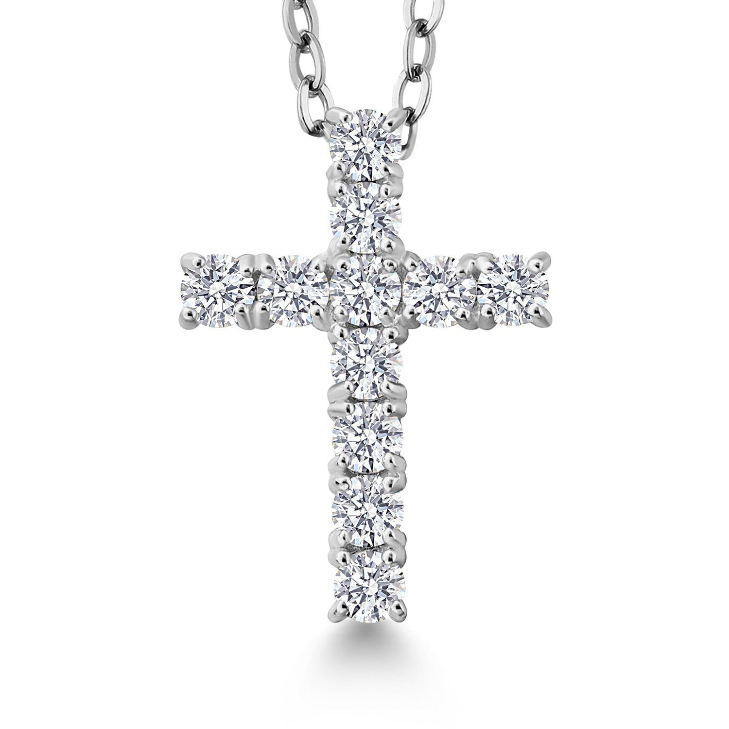 0.50 Ct White Lab Grown Diamond in 925 Sterling Silver Cross Pendant Necklace for Women with 18 Inch Chain