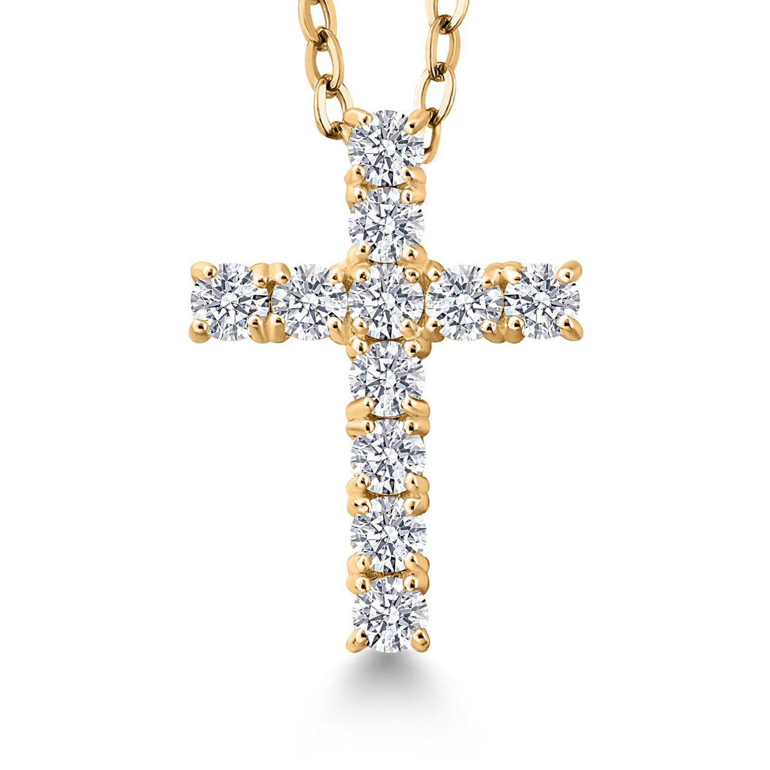 0.50 Ct White Lab Grown Diamond 18K Yellow Gold Plated Silver Cross Pendant Necklace for Women with 18 Inch Chain