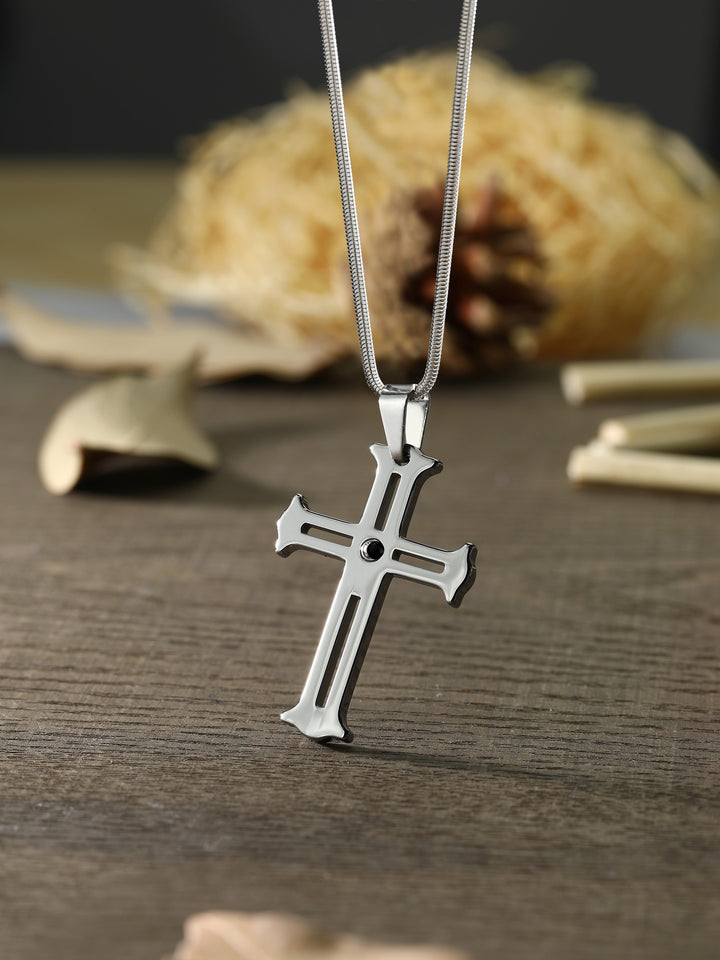 Lightweight Scratch-Proof Tungsten Carbide Cutout Black Spinel Cross Pendant Necklace 2mm Stainsless Steel Chain