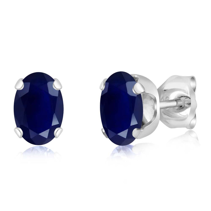 1.10 Cttw Blue Sapphire Stud Earrings For Women Men In 925 Sterling Silver | Gemstone Birthstone | Oval 6X4MM