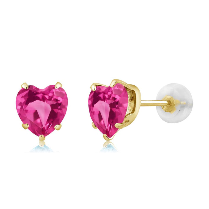 Pink Created Sapphire - September_10K Yellow Gold_Earrings in 10K Yellow Gold