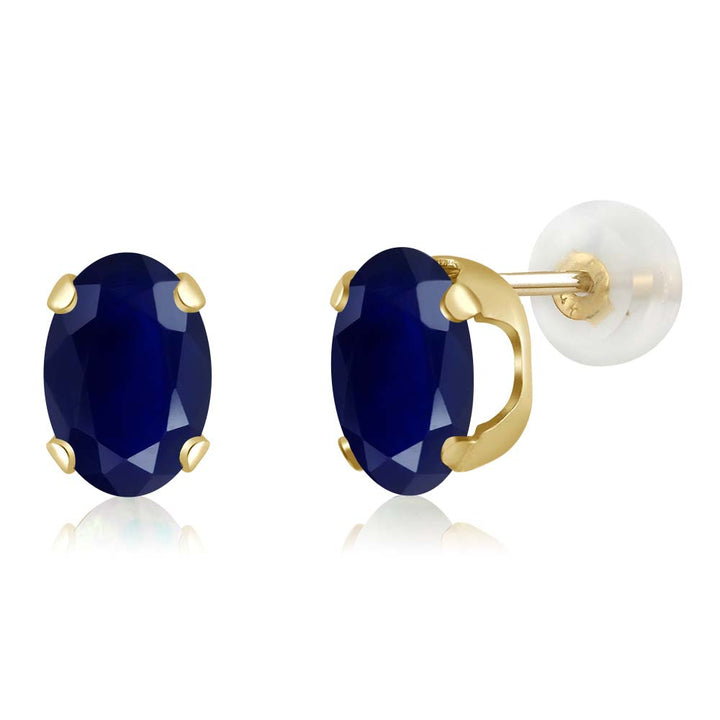 14K Yellow Gold Blue Sapphire Stud Earrings For Women Men (2.04 Cttw, Gemstone Birthstone, Oval 7X5MM)