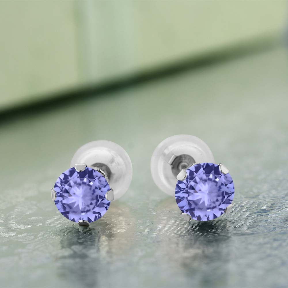 1.00 Ct Round Cut Tanzanite Solid 14K White Gold Stud Earrings For Women Men 5mm