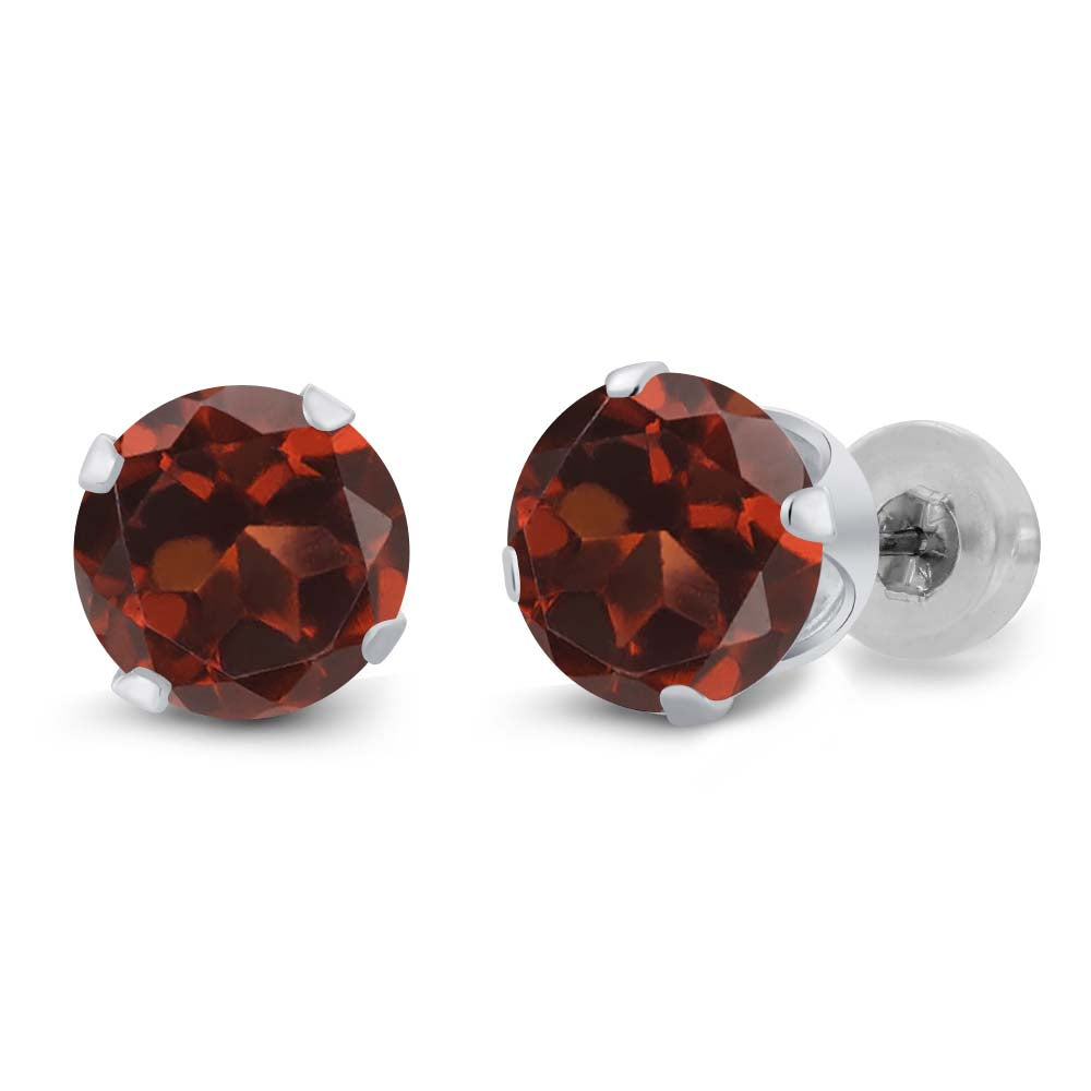 14K White Gold Red Garnet Stud Earrings For Women Men (2.00 Cttw Gemstone Birthstone Round 6MM)