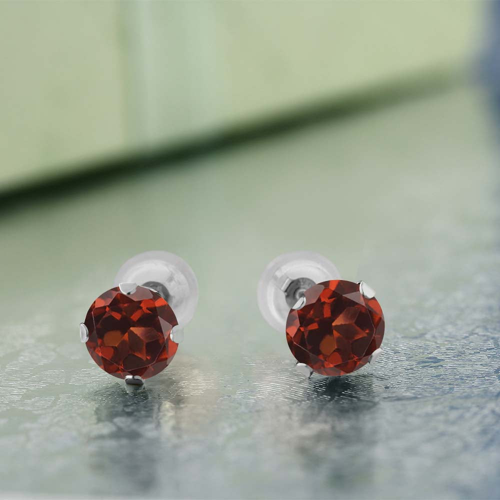 14K White Gold Red Garnet Stud Earrings For Women Men (2.00 Cttw Gemstone Birthstone Round 6MM)