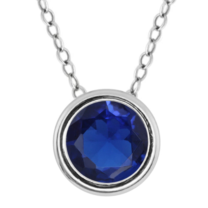 Blue Created Sapphire - September_Pendant in 925 Sterling Silver