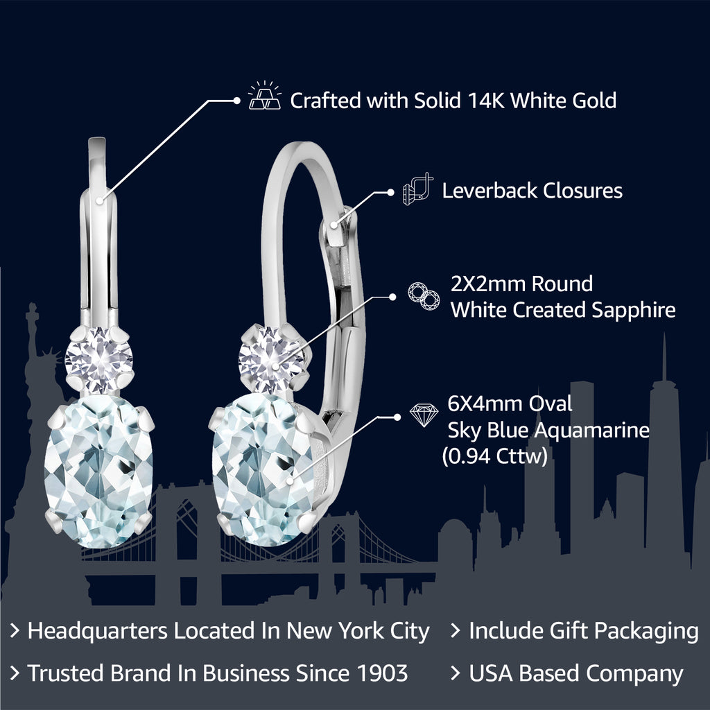 Sky Blue and White_Earrings in 14K White Gold