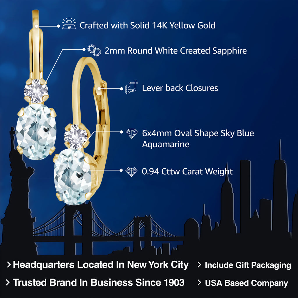 Sky Blue and White_Earrings in 14K Yellow Gold
