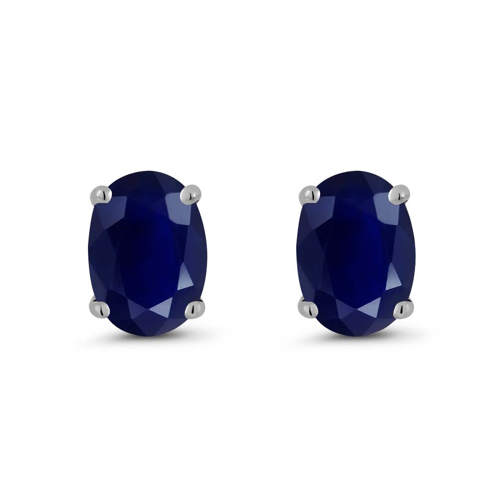 14K White Gold Blue Sapphire Stud Basket Setting Earrings For Women Men (2.04 Cttw, Gemstone September Birthstone, Oval 7X5MM)