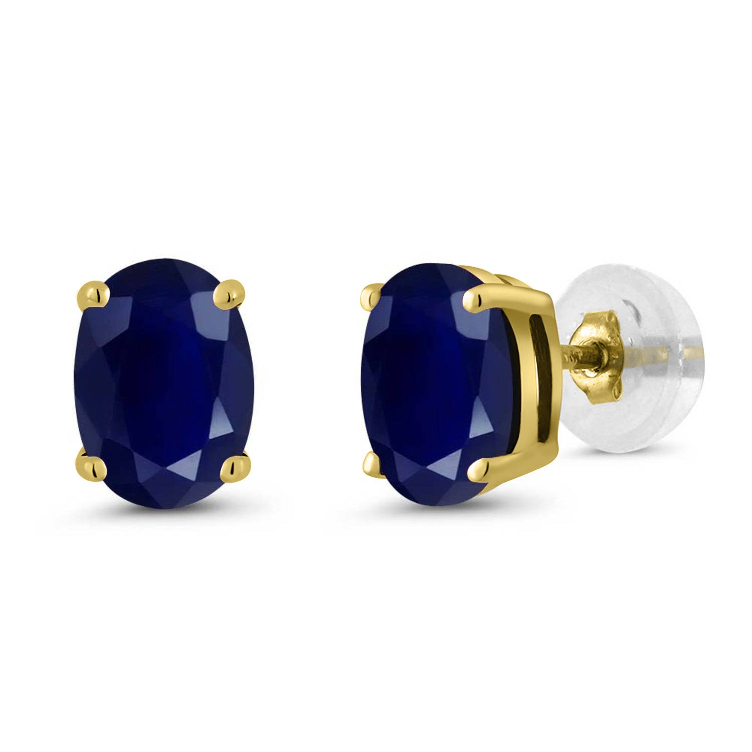 14K Yellow Gold Blue Sapphire Stud Basket Setting Earrings For Women Men (2.04 Cttw, Gemstone September Birthstone, Oval 7X5MM)