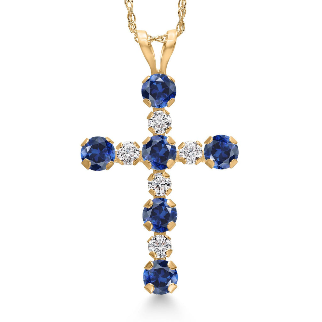 Blue Created Sapphire - September_Pendant in 14K Yellow Gold
