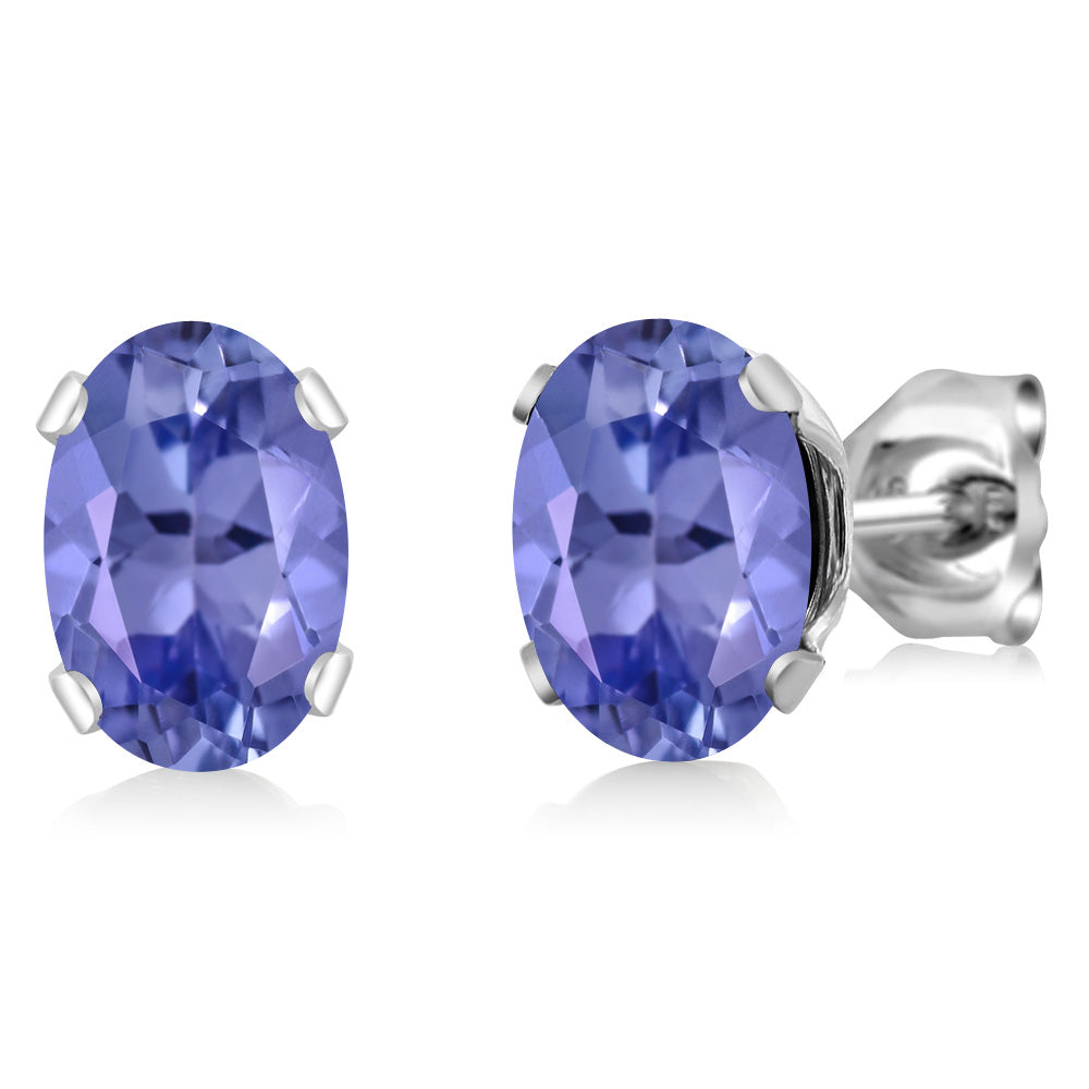 925 Sterling Silver Tanzanite Stud Earrings For Women Men (1.60 Cttw, Gemstone Birthstone, Oval 7X5MM)