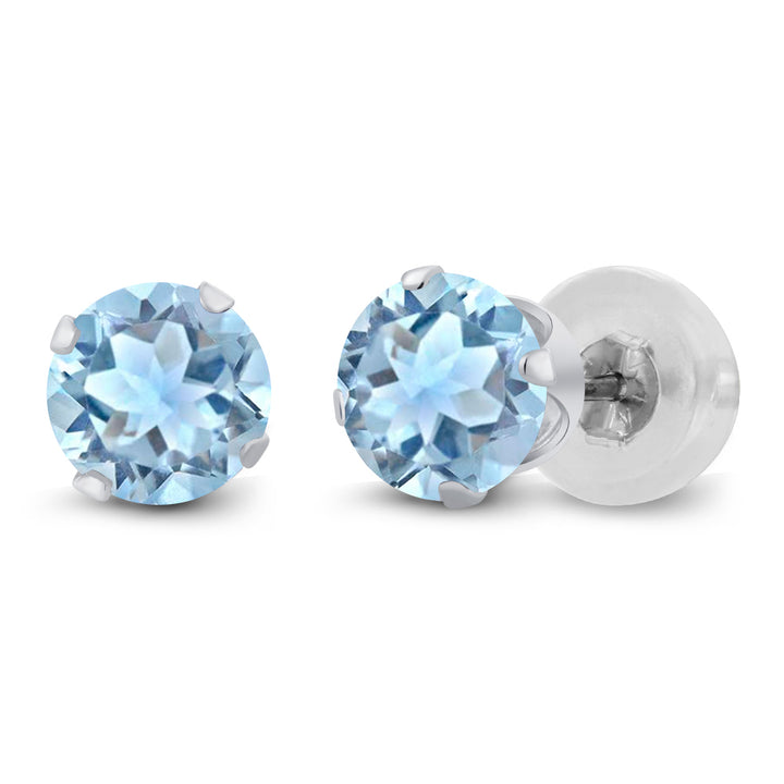 14K White Gold Sky Blue Topaz Stud Earrings For Women Men (1.20 Cttw, Gemstone Birthstone, Round 5MM)