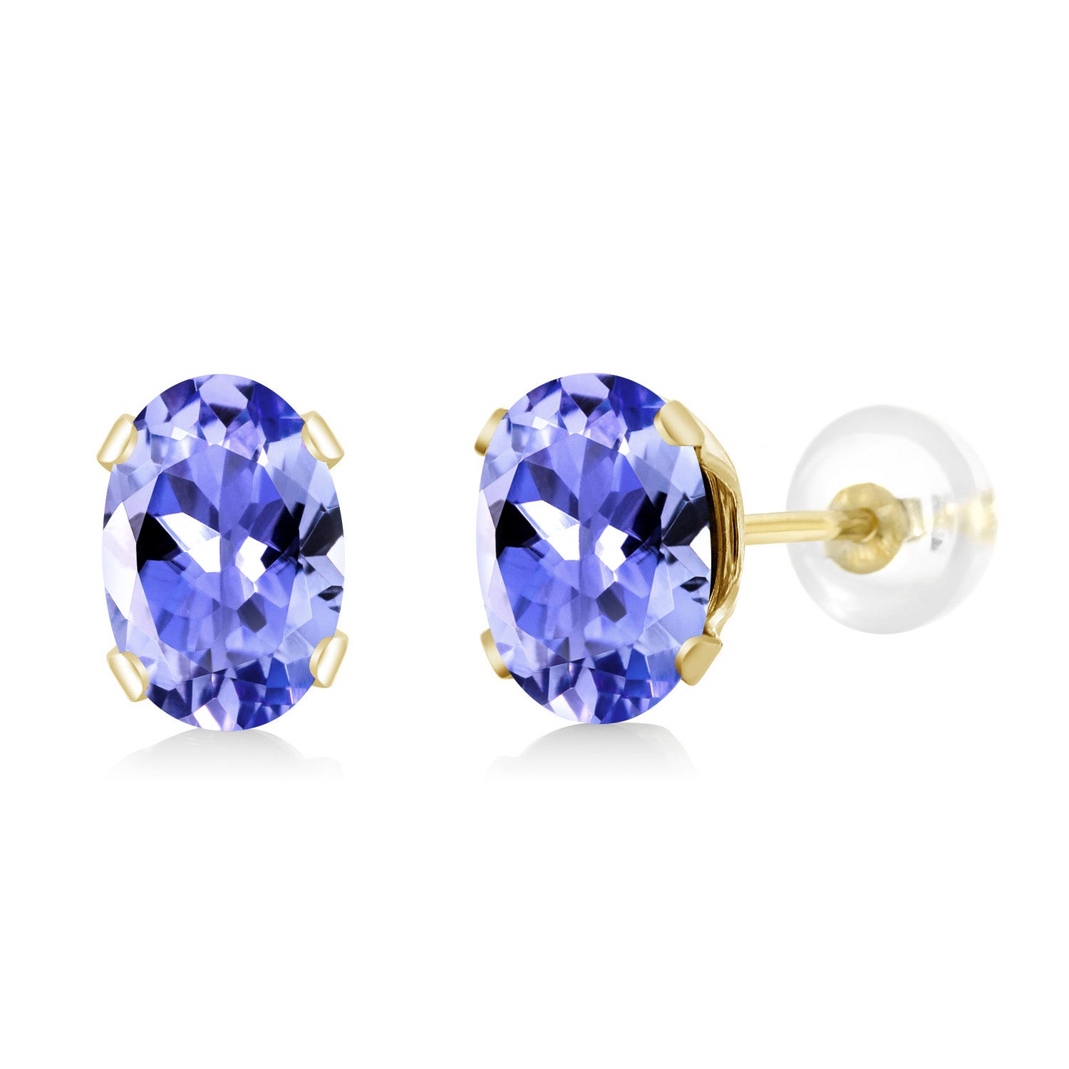 1.00 Cttw 14K Yellow Gold Tanzanite Stud Earrings | Gemstone Birthstone | Oval 6X4MM | Gold Earrings For Women Men