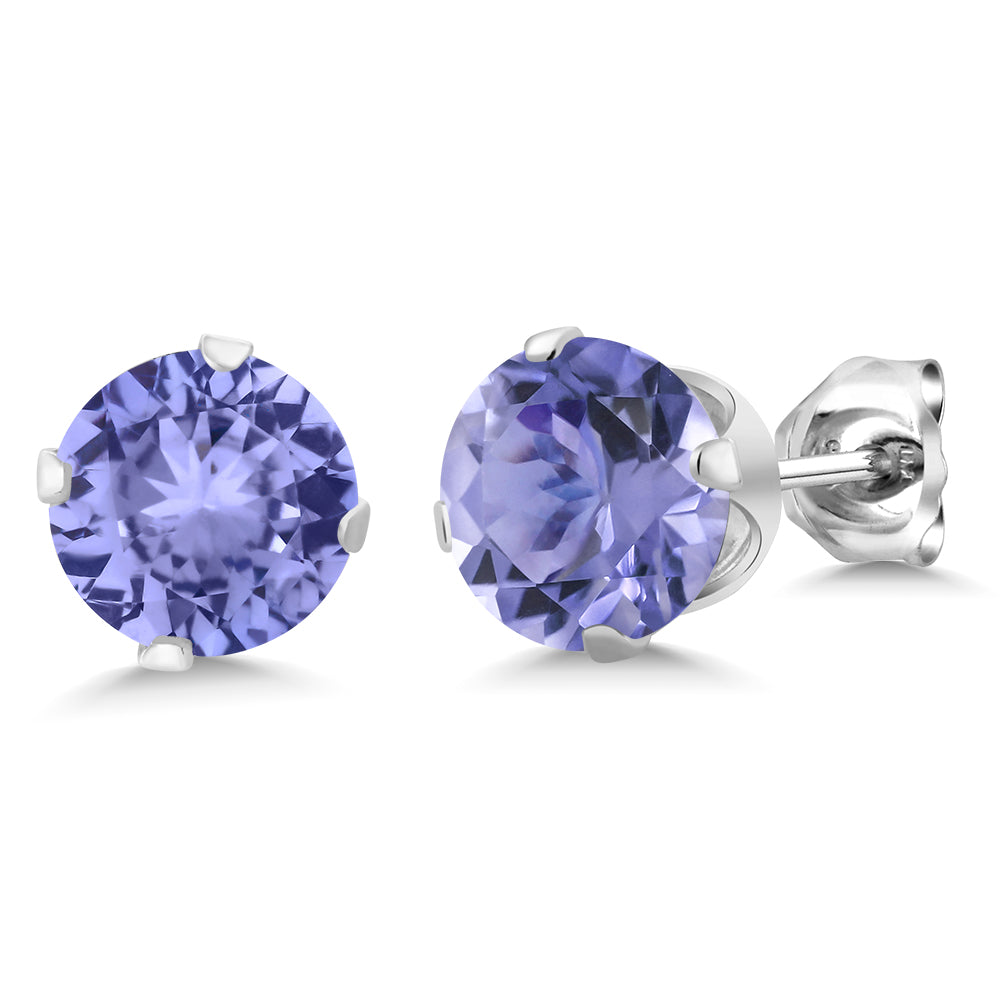 925 Sterling Silver Round Tanzanite Stud Earrings For Women Men (1.50 Cttw, Gemstone Birthstone, Round 5.5MM)