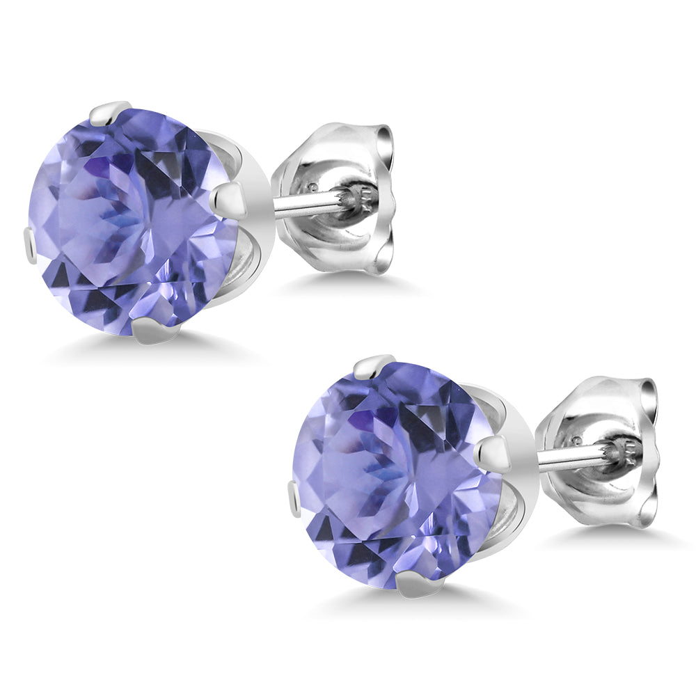 925 Sterling Silver Round Tanzanite Stud Earrings For Women Men (1.50 Cttw, Gemstone Birthstone, Round 5.5MM)