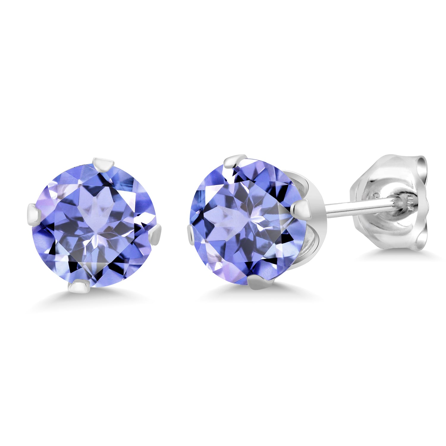 925 Sterling Silver Tanzanite Stud Earrings For Women Men (0.80 Cttw, Gemstone Birthstone, Round Cut 4.5MM)