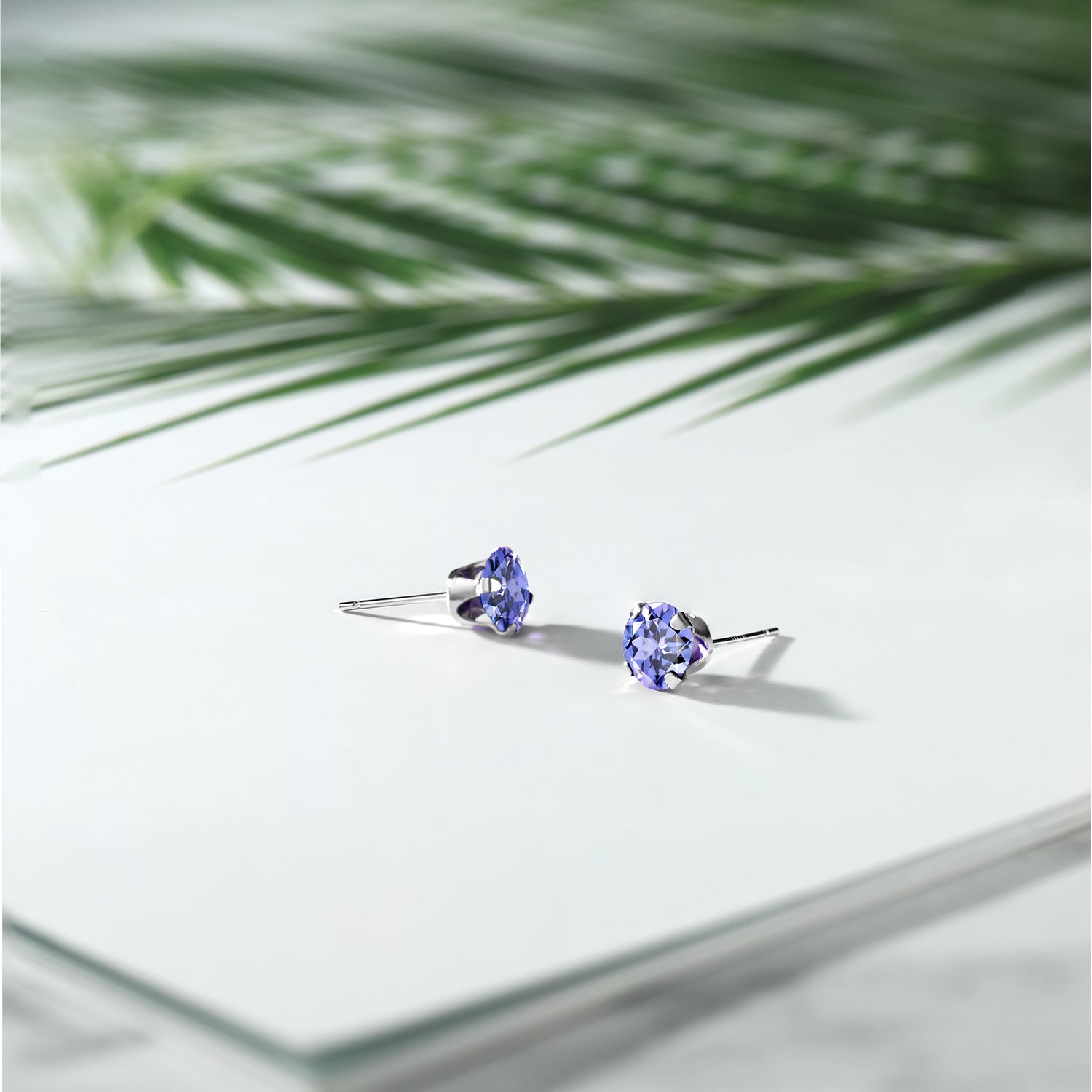 925 Sterling Silver Tanzanite Stud Earrings For Women Men (0.80 Cttw, Gemstone Birthstone, Round Cut 4.5MM)