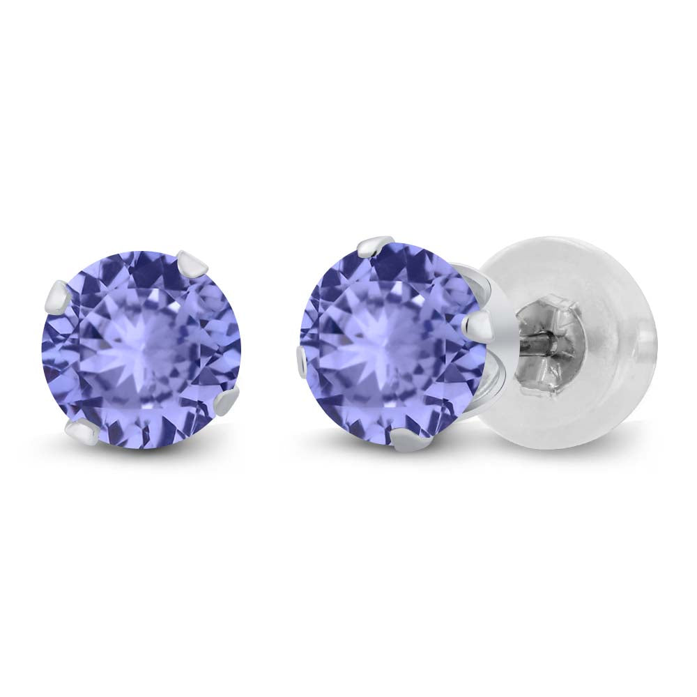 14K White Gold Tanzanite Stud Earrings | 0.80 Cttw | Gemstone Birthstone | Round Cut 4.5MM | Gold Earrings For Women Men